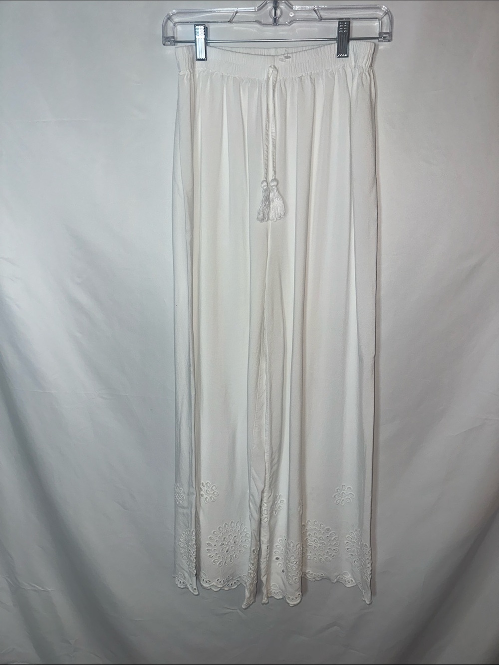 Salty lemon Women's White Wide-Leg Lounge Pants with Drawstring for decoration